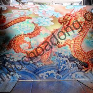 mẫu tranh kính khắc 3d cá chép hóa rồng