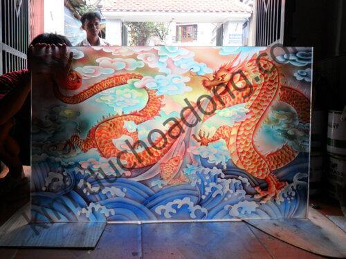 Tranh kính cá chép hóa rồng