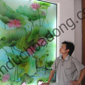 Tranh kính điêu khắc hoa sen