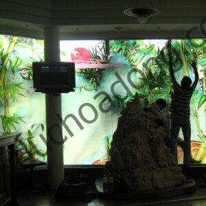 vách ngăn tranh kính phun cát nghệ thuật